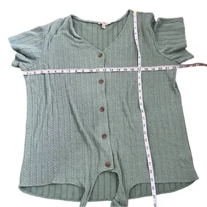Weatherproof Vintage Ribbed Tie Front Blouse Henley Boho Knit Short Sleeve Top thumbnail 4