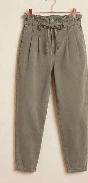 Free People Pants Women XS Olive Green Paperbag‎ Waist Tapered Casual Trousers thumbnail 1