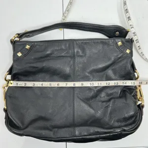 B. Makowsky Large Hobo Shoulder Bag Black Pebbled Leather Studded Gold Hardware thumbnail 13