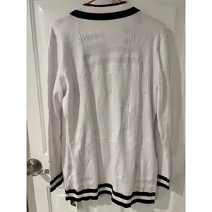 LOMON White Open Front Cardigan‎ Black Trim Gold Buttons Sz M Nautical Casual thumbnail 6