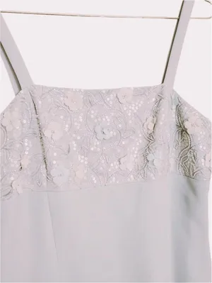 Elegant Light Blue Sleeveless Dress with‎ Floral Lace Bodice thumbnail 3
