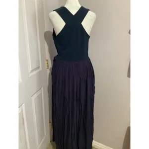 Lulus Navy Blue Sleeveless Fit & Flare Maxi V-Neck Dress Criss Cross Back M thumbnail 4