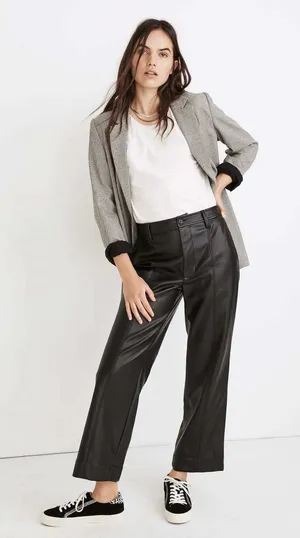 Madewell Slim Emmett Wide-Leg Pants in Vegan Leather High Rise Pants MB269 26 thumbnail 1