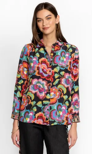 Johnny was workshop calanthe button down shirt top silk floral sz XL thumbnail 1