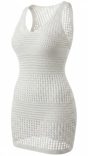 Cupshe Crochet Knit Cover up Small Beige Sleeveless‎ Beach Open Knit Tank Dress thumbnail 1