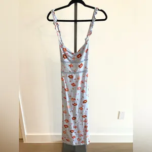 Zara Printed Light Blue Floral Linen Midi Dress Size M thumbnail 3