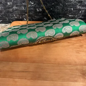 Evening Bag Beaded Sequin Clutch India Purse Green Gold Prom Formal thumbnail 6