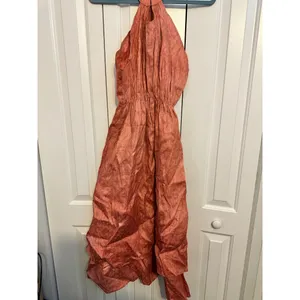 Amani Handicraft Halter Maxi Dress Boho‎ Terracotta Beaded Cotton Size 12 thumbnail 2