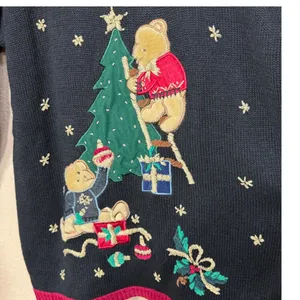 Nutcracker Black Christmas Sweater Teddy Bears Decorating Tree Holiday Knit M Size M thumbnail 3