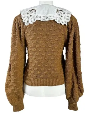 Anthropologie Cottage Balloon Sleeve Battenberg Lace Collared Cardigan Sweater L thumbnail 7