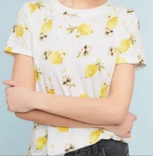 ANTHROPOLOGIE Vintage Flowers & Lemons T-Shirt by MEADOW RUE ~ Women's LARGE thumbnail 1