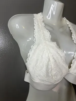 PINK Bralette Bra Womens Large White Lace Wireless Crossback Strappy Lined B Cup thumbnail 2