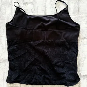 VTG Y2K Derek Heart Black Lace Crop Tank Top Built In Bra Goth Romantic Sz L thumbnail 3