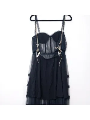 NWT Sau Lee Camille Tulle Ruffle Gown 4 Black Sheer Tiered Bustier Aline thumbnail 14