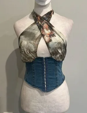 HAZEL BOUTIQUE denim corset halter top thumbnail 1