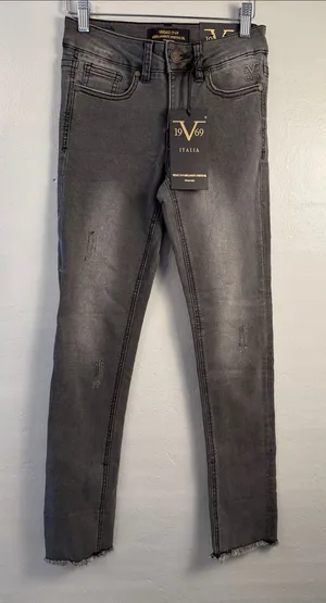 Versace V 1969 Skinny Raw Hem Jeans Women's Mid Rise Med Wash Distressed 25 thumbnail 1