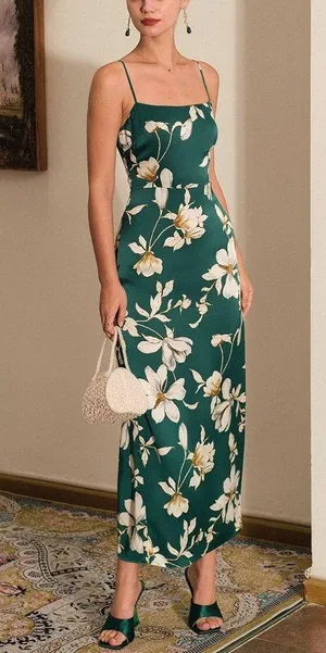 Rihoas Green Floral Slit Maxi Dress thumbnail 4