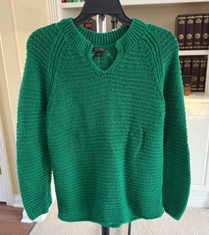 J. Jill Soft Seamed V-Neck Sweater Green Small thumbnail 1