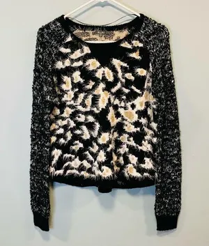 Miss me sweater! Miss me animal print eyelash sweater oversized XS thumbnail 1