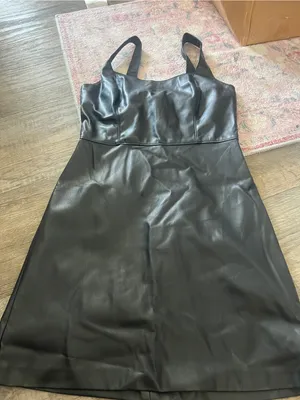 Abercrombie Classic Black Faux Leather Mini Dress - Sleek Square Neck thumbnail 3