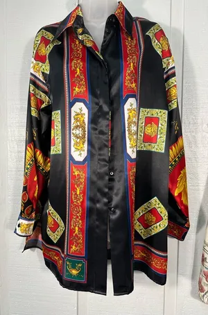 Vintage Fred David Women’s Satin Button Down Long Sleeve Blouse Size 14 … thumbnail 1