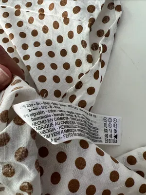 ZARA Linen Blend Polka Dot Crop Deep V Neck Tie Back Blouse Top White Mustard M thumbnail 8