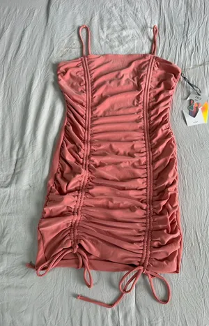 iris Coral Pink Ruched Mini‎ Dress thumbnail 1