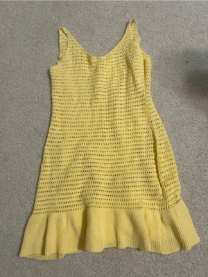 Yellow Crochet Knit Sleeveless Dress thumbnail 1