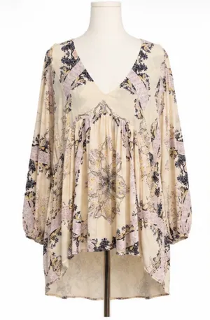 Free People Cream Paisley Boho Tunic Dress/Long Top Size Medium thumbnail 1