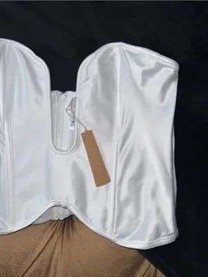 SKIMS Bridal Satin Plunge Corset Snow White Strapless Bustier Top Womens XL NWT thumbnail 3