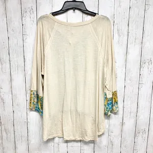 Cato Boho Patchwork 3/4 Sleeve Top Womens Size L Beige Blue Cotton‎ Modal Blend thumbnail 8