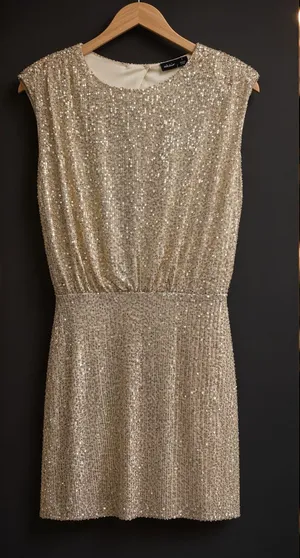 Sequin Shoulder Padded Ruched Dress Large Gold thumbnail 1