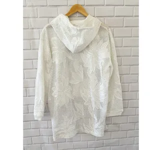 Free People FP Movement White Floral Mesh Hoodie High Low Hem Sweatshirt‎ Large thumbnail 4