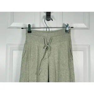 UNIQLO Womens Ribbed Knit Wide Leg Lounge Pants Size S Green Drawstring Casual thumbnail 3