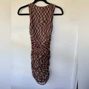 Urban Outfitters Austin Mesh Mini Dress Checkered Patterned Brown‎ Size XS thumbnail 6