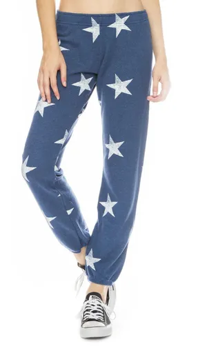 MONROW Star Print Sweatpants Size S Blue White Fleece Joggers thumbnail 1