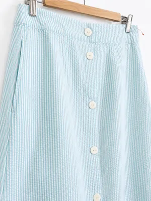 Light Blue and White stripes Maxi Button-Front Skirt - Women thumbnail 6