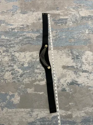Vintage Circa Genuine Suede Leather Gold Chain Accent Black Elastic Waist Belt thumbnail 6