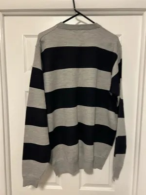 Men Crew Neck Sweater long sleeves striped Black & Gray sz XL brand new with tag thumbnail 3
