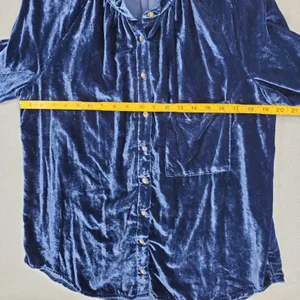 Pilcro and the Letterpress Blouse Women L Blue‎ Velvet Button Front Long Sleeve Anthropologie Top thumbnail 6