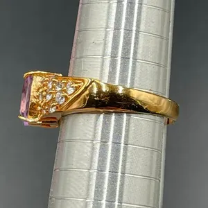 Purple Clear Rhinestone 14k Gold Electroplate Cocktail Ring Size 9 thumbnail 4