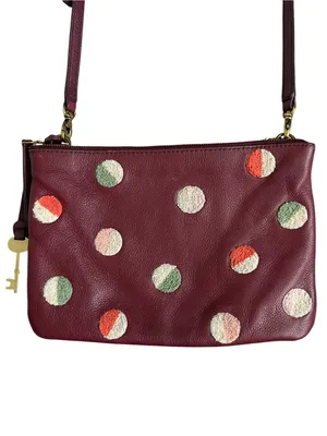 Fossil Devon Carbenet Wine Pebble Leather Dot Crossbody Shoulder Bag thumbnail 3