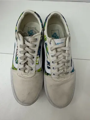 Vans Low Top Canvas Sneakers - White with Green Blue Floral size 6.5 thumbnail 6