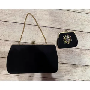 Vintage Black Clutch with gold chain and Coin Purse thumbnail 2