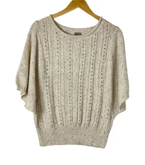 New Directions Oatmeal‎ Lace Knit Sweater Size Large thumbnail 1