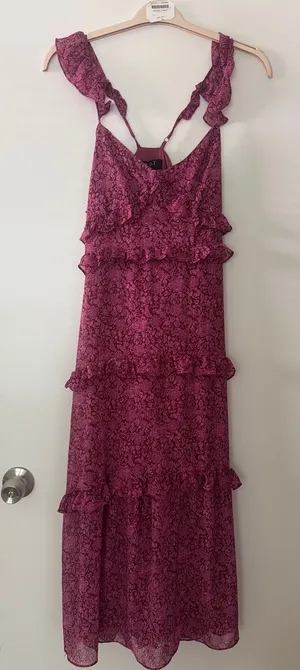 o.p.t. Ruffled Floral Lace Maxi Dress in Berry thumbnail 1