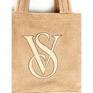 VICTORIA’S SECRET Tan Sherpa Fleece Double Straps Signature Logo Tote Bag thumbnail 3