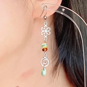 Handmade quality glass beads & flower fairy boho cottage whimsical dangle earrings 💐🍃 thumbnail 6
