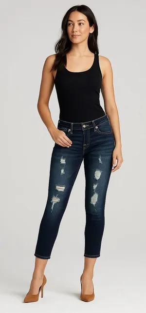 TRUE RELIGION Women’s Jeans Size 27 Blue Halle‎ Mid Rise Capri Distressed Skinny thumbnail 1
