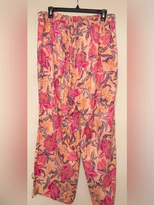 Old Navy Peach Floral Wide-Leg Pants with Pink and Purple Blooms🌸 thumbnail 4